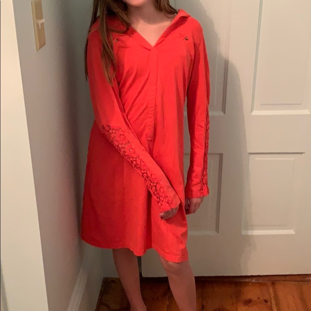 Athleta Pink/Red Dress - Lace, Hood, and Pockets